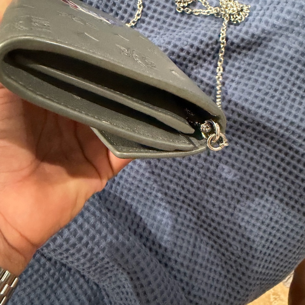 MCM Embossed Gray Leather Clutch - Picture 5 of 9